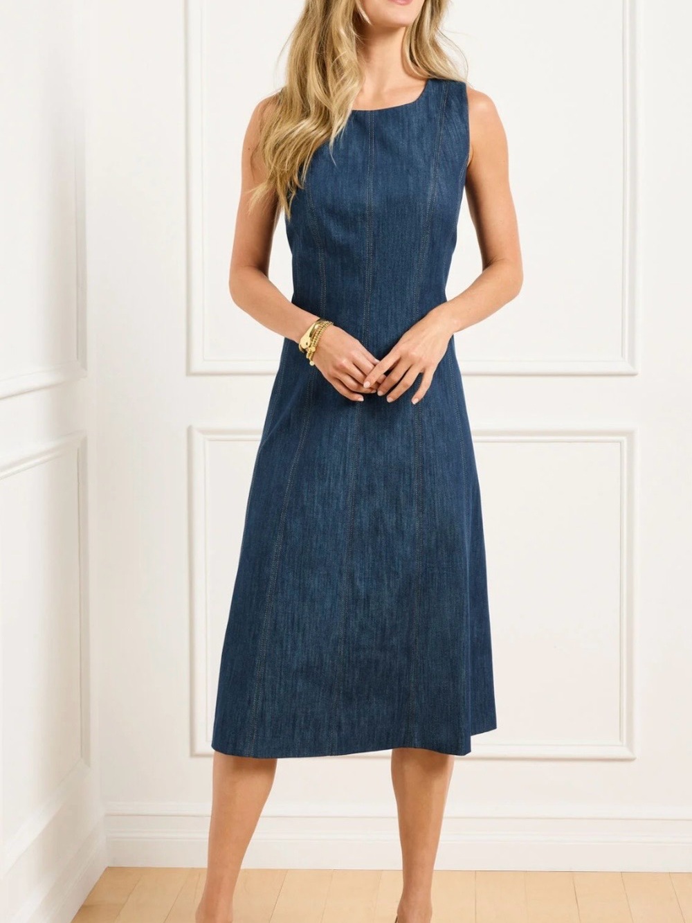 Talbots Refined Denim Sleeveless Denim Midi Jean Dress 6P Preppy Western Premium